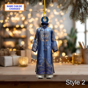 Custom Name Vietnamese Ao Dai Man Ornament, 2D Flat Acrylic Christmas Tree Hanging, Traditional Ethnic Dress Decor, Holiday Gift