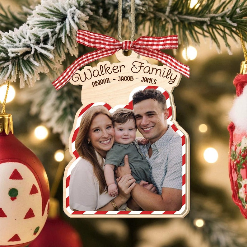 Custom Family Photo Christmas Ornament: Personalized Wood Keepsake