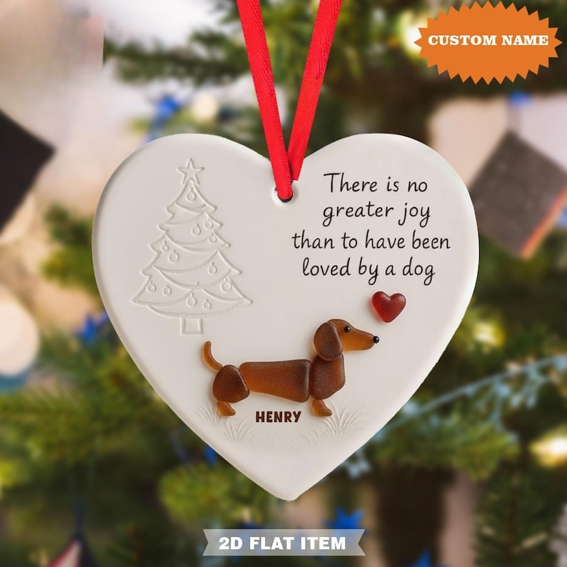 Personalized Dachshund Dog Ornament Sea Glass Heart Keepsake, Gift for Dog Lovers, Pet Memorial Keepsake