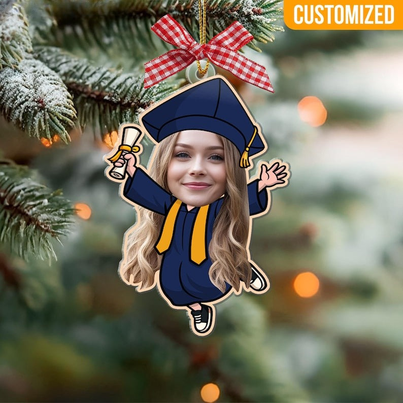 Personalized Graduation Ornament Gift, Custom Funny Face with Graduation Outfits, Class Of 2025 Ornament, Graduation Gift For Her/Him