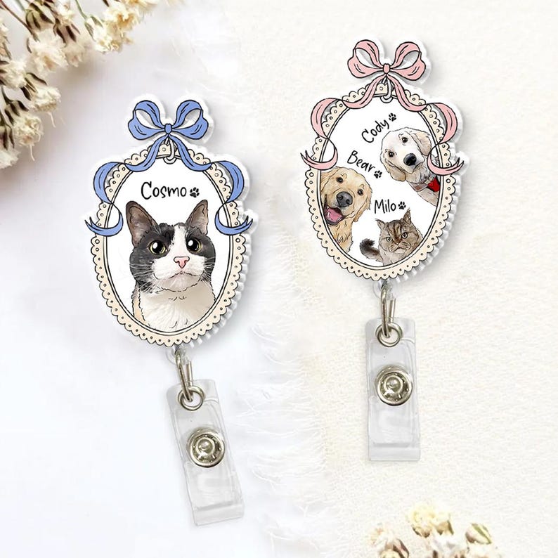 Custom Dog Badge Reel, Personalized Pet Portrait Photo Badge Reel, Nurse Badge Reel, Retractable Badge Holder