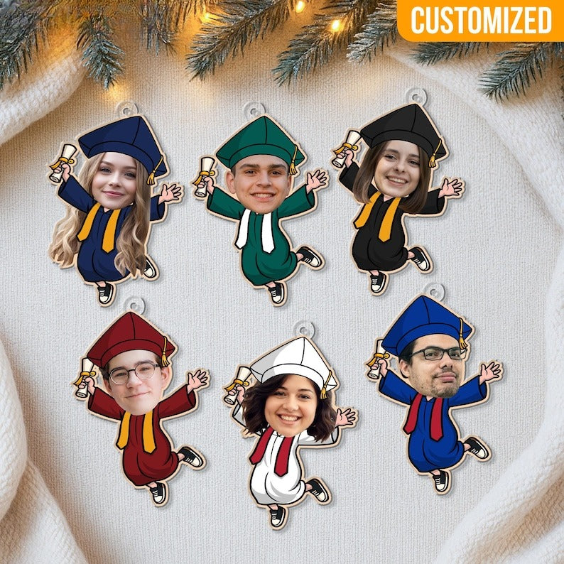 Personalized Graduation Ornament Gift, Custom Funny Face with Graduation Outfits, Class Of 2025 Ornament, Graduation Gift For Her/Him