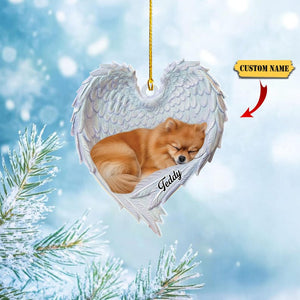 Personalized Pomeranian Dog Sleeping Angel Wings Ornament, Pomeranian Dog Christmas Ornament Gift, Pomeranian Dog Car Ornament