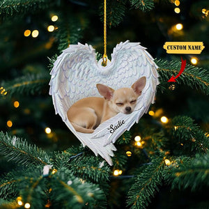 Personalized Chihuahua Dog Sleeping Angel Wings Ornament, Chihuahua Dog Christmas Ornament, Dog Car Ornament Gift For Pet Lover