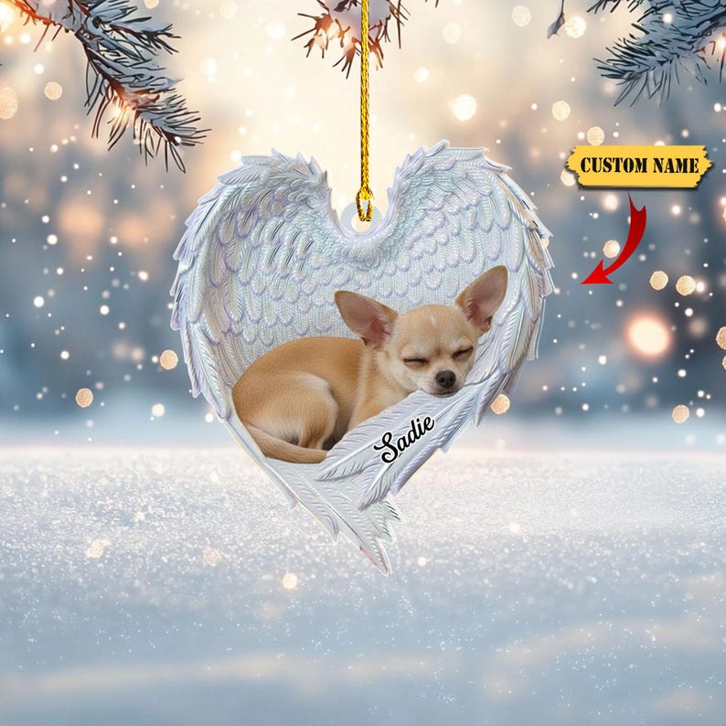Personalized Chihuahua Dog Sleeping Angel Wings Ornament, Chihuahua Dog Christmas Ornament, Dog Car Ornament Gift For Pet Lover