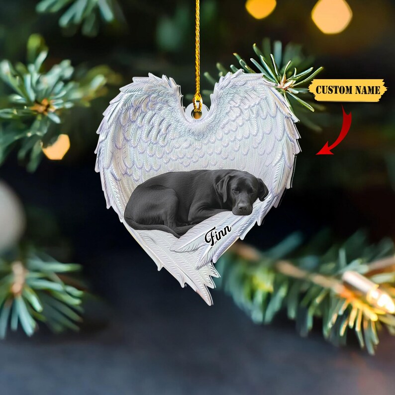Personalized Labrador Retriever Dog Sleeping Angel Wings Ornament, Dog Christmas Ornament, Dog Car Ornament, Gift For Pet Lover