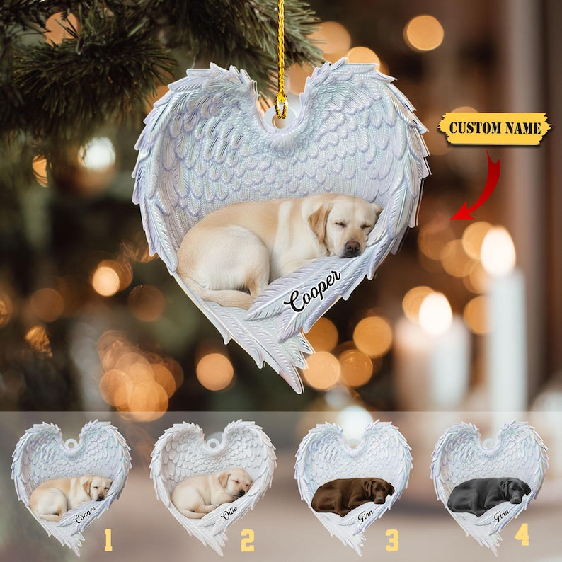 Personalized Labrador Retriever Dog Sleeping Angel Wings Ornament, Dog Christmas Ornament, Dog Car Ornament, Gift For Pet Lover