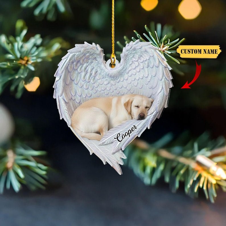 Personalized Labrador Retriever Dog Sleeping Angel Wings Ornament, Dog Christmas Ornament, Dog Car Ornament, Gift For Pet Lover