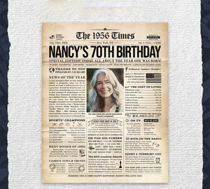 Personalized 70th Birthday Newspaper Poster Canvas Birthday 1956 , Vintage Gift Birthday Gift