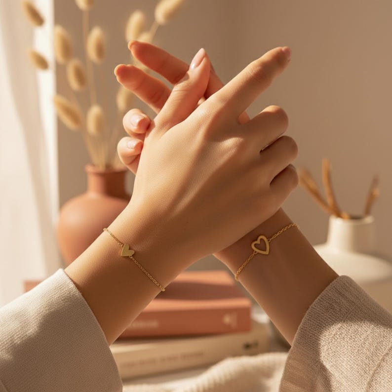 Mother daughter bracelet set Gold Hearts matching Mom daughter Gift Family jewelry Friends Present