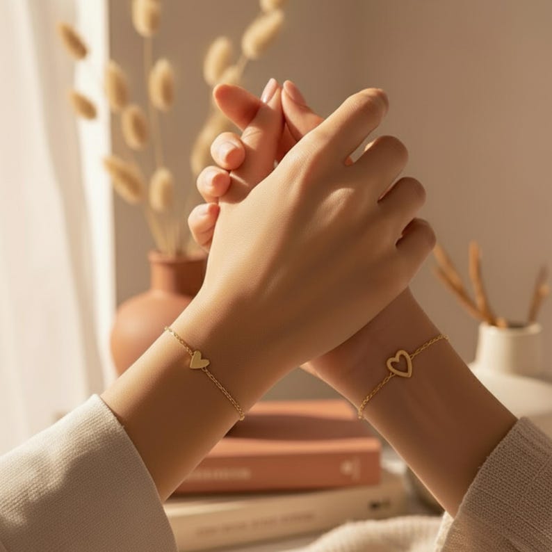 Mother daughter bracelet set Gold Hearts matching Mom daughter Gift Family jewelry Friends Present