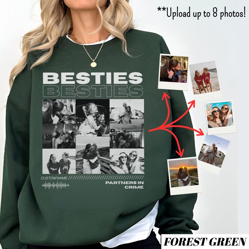 Custom Besties Photo Sweatshirt, Xmas Besties Gift, Vintage 90s Custom Bootleg Shirt, Personalized BFF Gift, Birthday Gift For Bestie