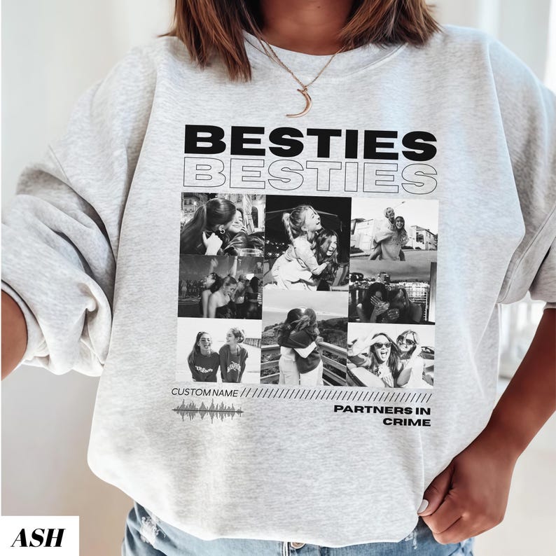 Custom Besties Photo Sweatshirt, Xmas Besties Gift, Vintage 90s Custom Bootleg Shirt, Personalized BFF Gift, Birthday Gift For Bestie