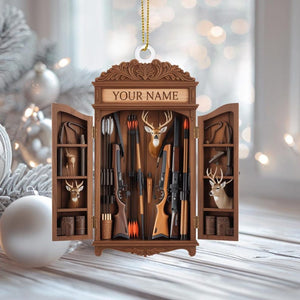 Personalized Hunting Cabinet Ornament: Rustic Hunter Gift 2D FLAT Ornament Custom Name Rustic Hunter Gift Keepsake Unique Hunting Decor for Him