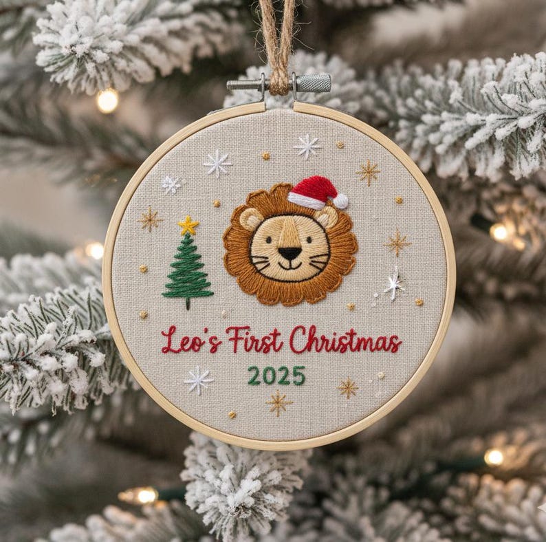 Hand Embroidered Baby's first Christmas Ornament, Custom Embroidered Hoop Ornament, Christmas Decor, Holiday Decor, Christmas Tree Decor.