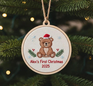 Hand Embroidered Baby's first Christmas Ornament, Custom Embroidered Hoop Ornament, Christmas Decor, Holiday Decor, Christmas Tree Decor.