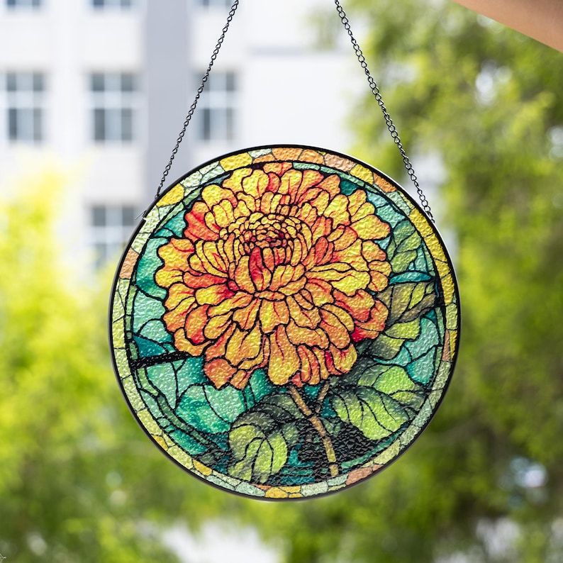 Personalized Birth Month Flower Stained Glass Suncatcher,Custom Flower Window Hanging,Valentines/Birthday Gift For Him/Her/Besties/Mom