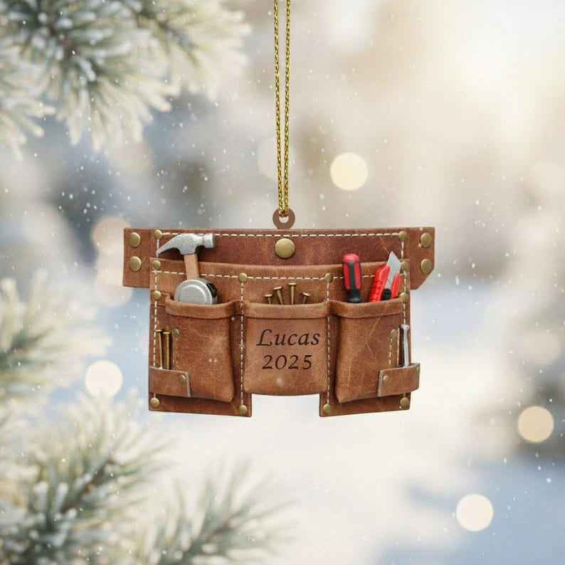 Personalized Tool Belt Ornament, Custom Name Carpenter Ornament 2025, Handyman Christmas Gift, Construction Worker Holiday Decoration