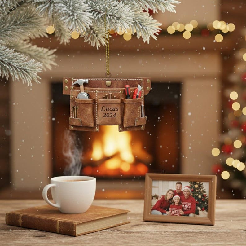 Personalized Tool Belt Ornament, Custom Name Carpenter Ornament 2025, Handyman Christmas Gift, Construction Worker Holiday Decoration