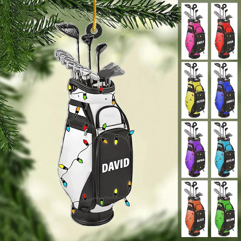 Personalized Golf Backpack Ornament, Custom Acrylic Christmas Tree Decor, Holiday Gift For Golf Lover