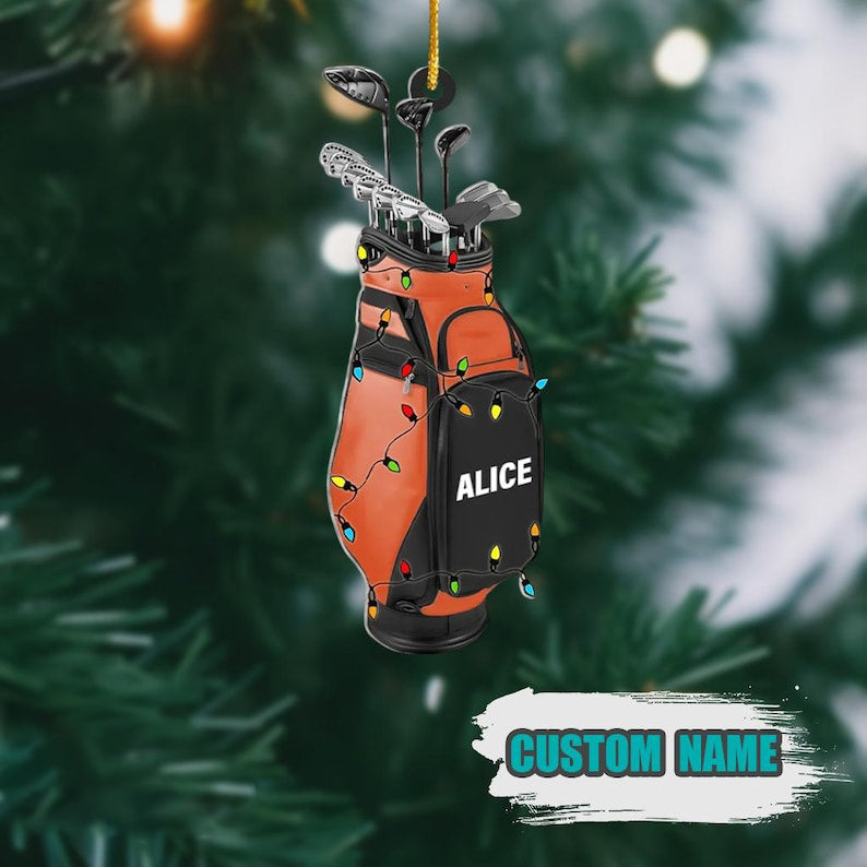 Personalized Golf Backpack Ornament, Custom Acrylic Christmas Tree Decor, Holiday Gift For Golf Lover