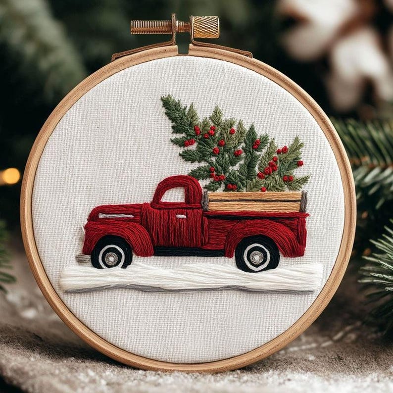 Merry Christmas Embroidery Kit for Beginners Modern, Santa Claus/Christmas Art Kit with Hoop, DIY Starter Craft Kit for Adults