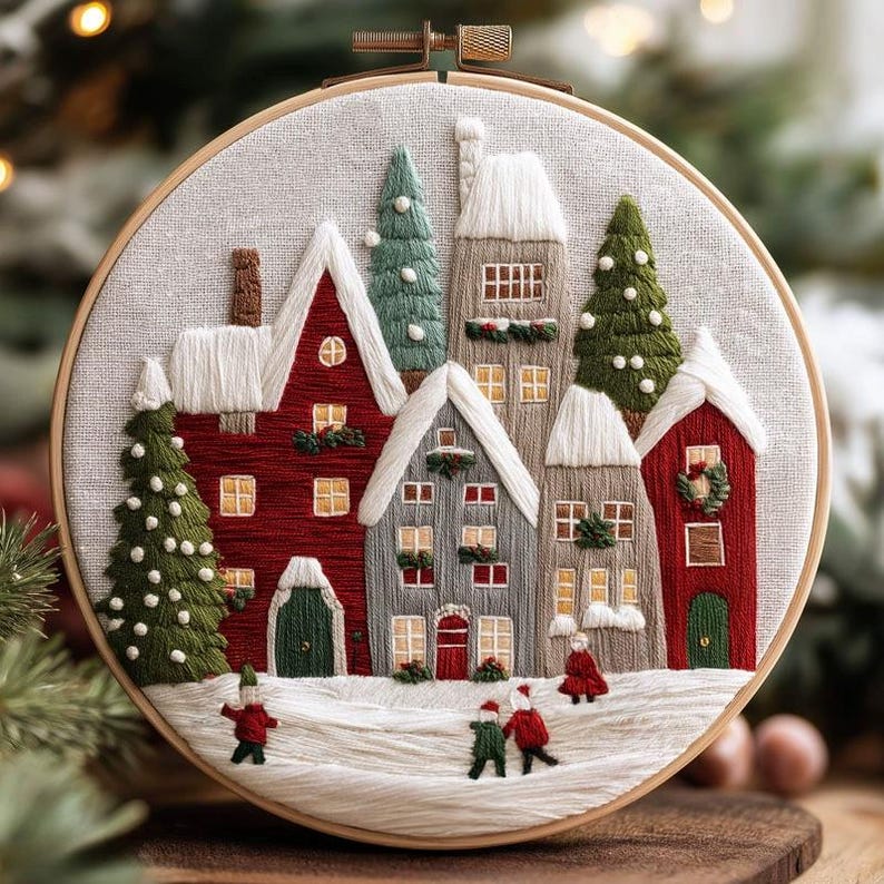 Merry Christmas Embroidery Kit for Beginners Modern, Santa Claus/Christmas Art Kit with Hoop, DIY Starter Craft Kit for Adults