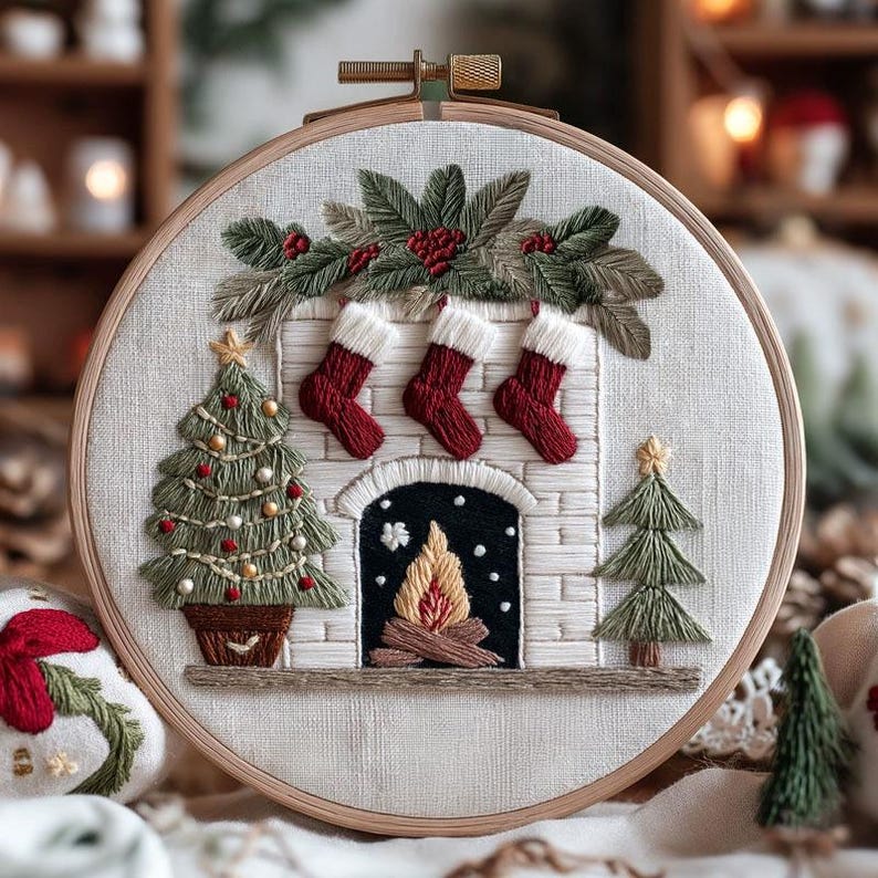 Merry Christmas Embroidery Kit for Beginners Modern, Santa Claus/Christmas Art Kit with Hoop, DIY Starter Craft Kit for Adults