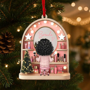 Custom Girls Makeup Table Ornament, Personalized Makeup Artist Ornaments, Beauty Lover Gift, Pink Christmas Gifts, Acrylic Cosmetic Keepsake
