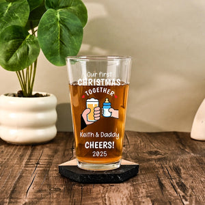 Custom Christmas Daddy Beer Glass, Our First Christmas Togther Father Gift 2026, Gift for Husband, New Dad Gift Wine Glass First Time Dad