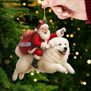 Personalized Santa Riding Great Pyrenees Christmas Ornament, Funny Dog Tree Hanging Decor, Holiday Pet Gift, Great Pyrenees Ornament