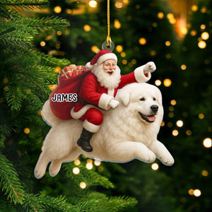 Personalized Santa Riding Great Pyrenees Christmas Ornament, Funny Dog Tree Hanging Decor, Holiday Pet Gift, Great Pyrenees Ornament