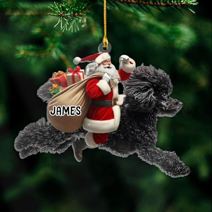 Personalized Santa Riding Poodle Christmas Ornament Funny Dog Lover Tree Hanging Decoration, Holiday Pet Gift, Custom Poodle Ornament