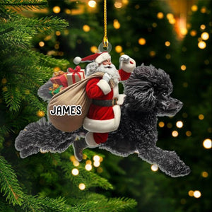 Personalized Santa Riding Poodle Christmas Ornament Funny Dog Lover Tree Hanging Decoration, Holiday Pet Gift, Custom Poodle Ornament
