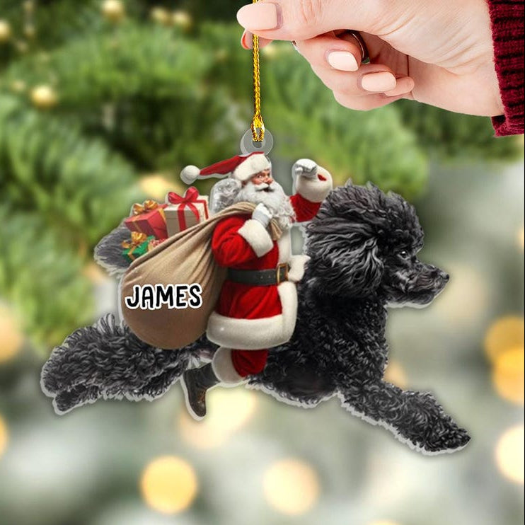 Personalized Santa Riding Poodle Christmas Ornament Funny Dog Lover Tree Hanging Decoration, Holiday Pet Gift, Custom Poodle Ornament