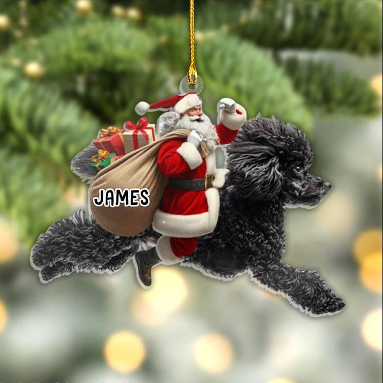 Personalized Santa Riding Poodle Christmas Ornament Funny Dog Lover Tree Hanging Decoration, Holiday Pet Gift, Custom Poodle Ornament