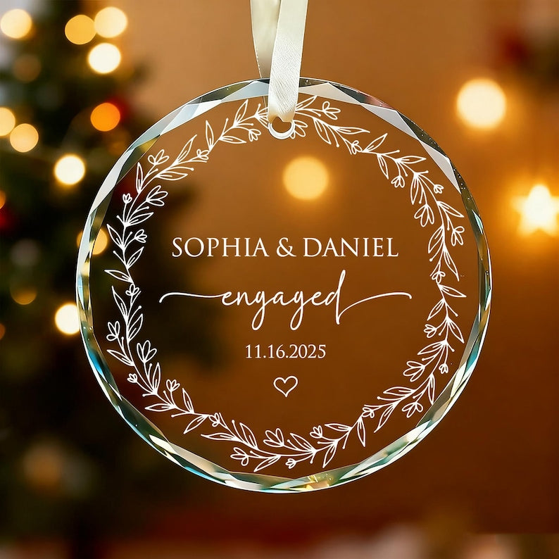 Personalized Engaged Ornament 2025,Wedding Keepsake Ornament,Engagement Ornament with Names & Date,Engaged Gift,Newlywed Gift For Couple