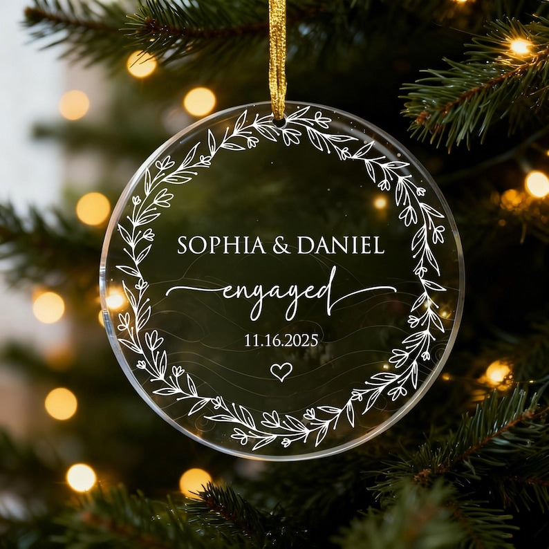 Personalized Engaged Ornament 2025,Wedding Keepsake Ornament,Engagement Ornament with Names & Date,Engaged Gift,Newlywed Gift For Couple