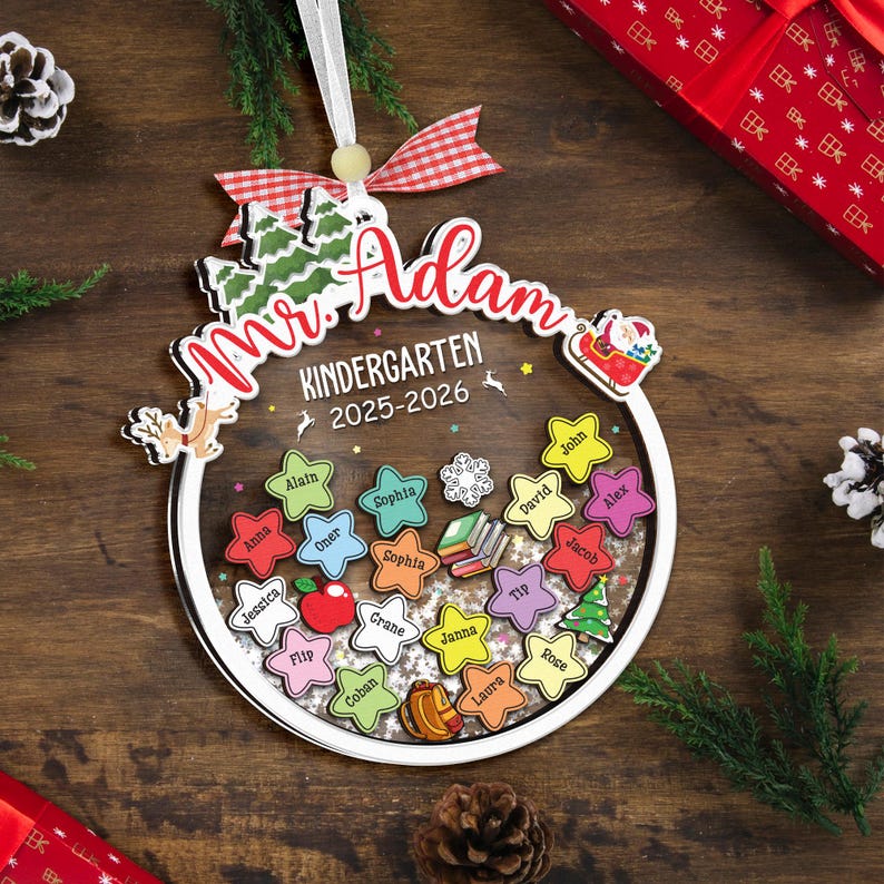 Personalized Teacher Christmas Ornament, Student Names 4D Shaker Keepsake,Teacher Appreciation,End Of Year Teacher Gift,Classroom Xmas Decor