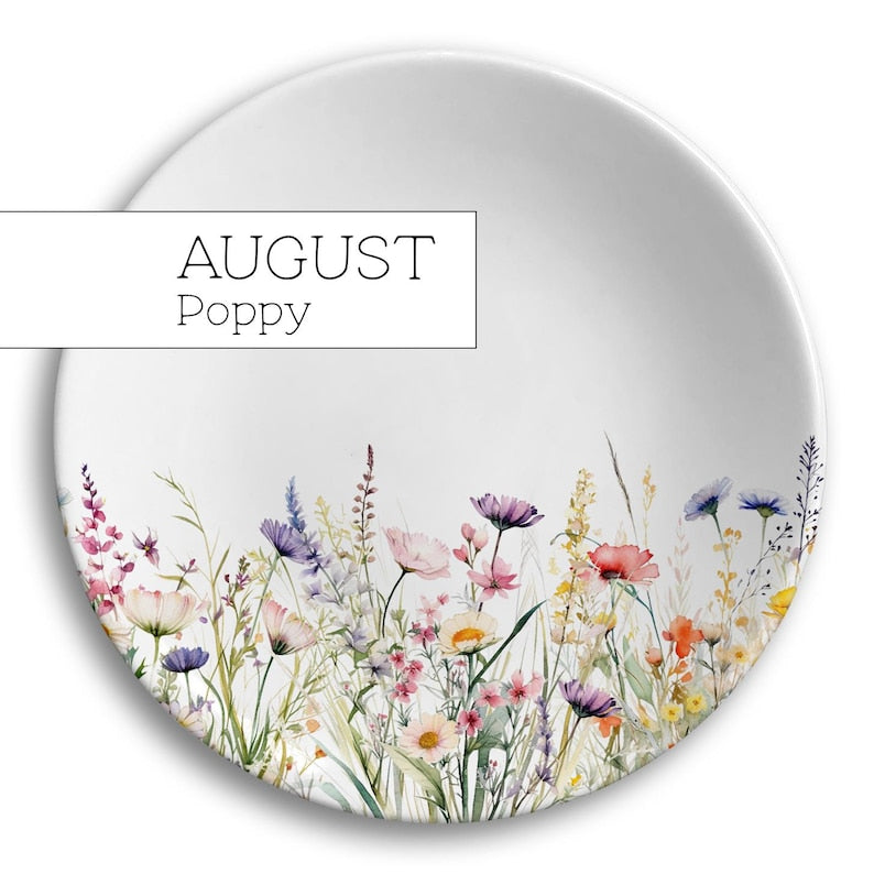 Birth Flower Jewelry Dish, Personalized Ceramic Gift for Her, Wildflower Ring Holder, Mother's Day Gift