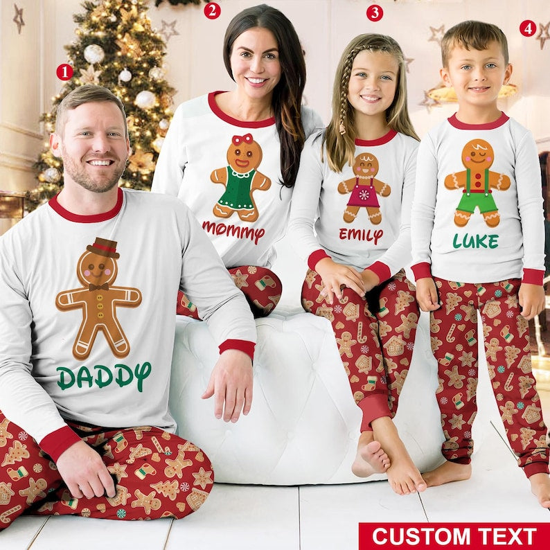 Personalized Christmas Gingerbread Man Family Pajamas Set, Custom Christmas Pajamas, Christmas Gift For Family Matching, Gift For Family
