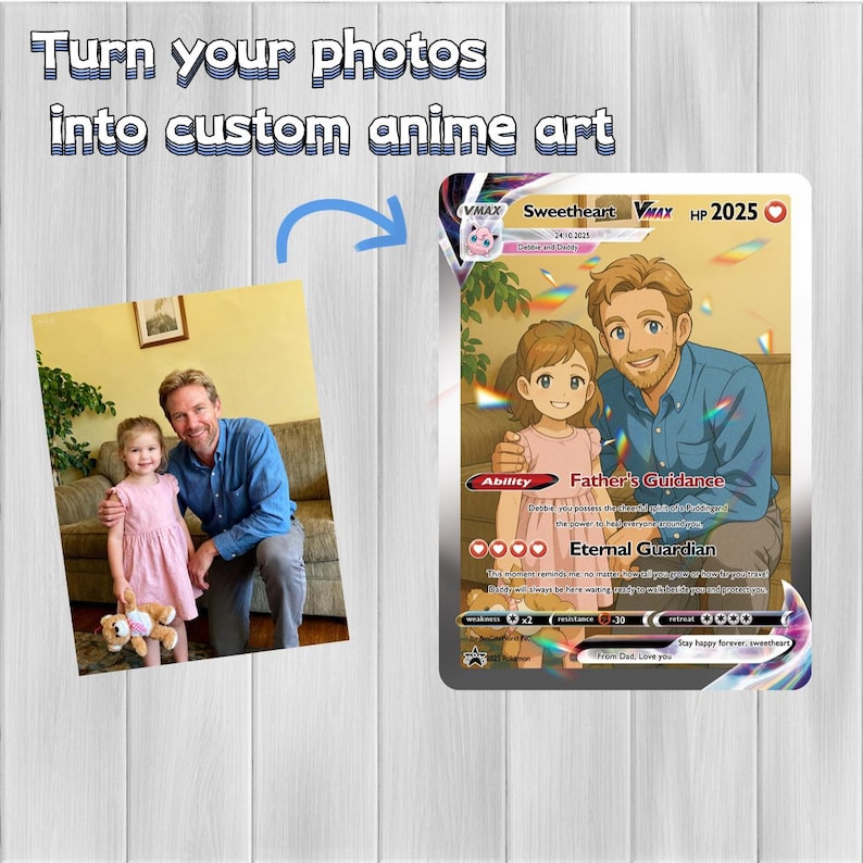 Personalized Poke Anime Anniversary Card, Custom Wedding Photo Keepsake, Romantic Couple Gift for Him or Her, Unique Love Card