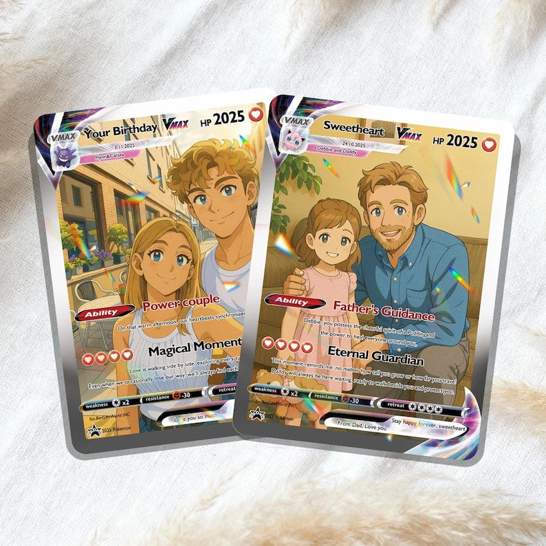 Personalized Poke Anime Anniversary Card, Custom Wedding Photo Keepsake, Romantic Couple Gift for Him or Her, Unique Love Card