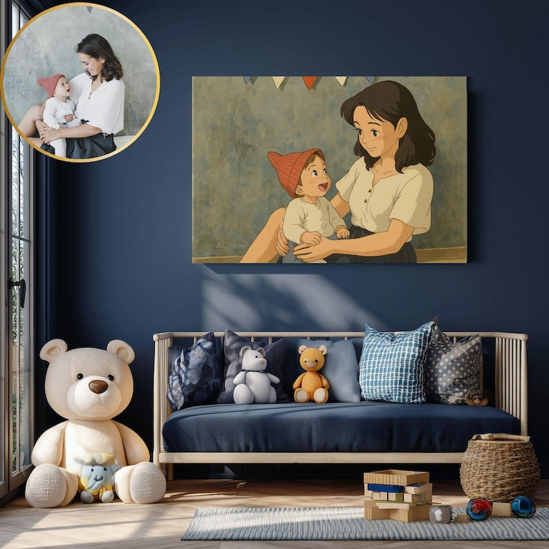 Custom Anime Style Portrait, Anime Family Art, Canvas, Gift For Family, Gift For Mom, Gift For Father, Couple Gift