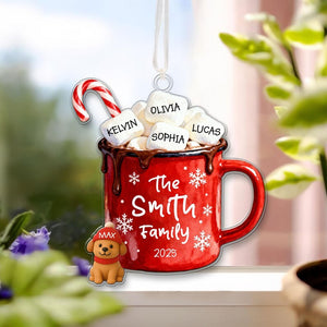 Custom Family Pet Christmas Ornament, Personalized Christmas Tree Decoration Names, Family Christmas Keepsake Gift, Hot Cocoa Cup Ornament