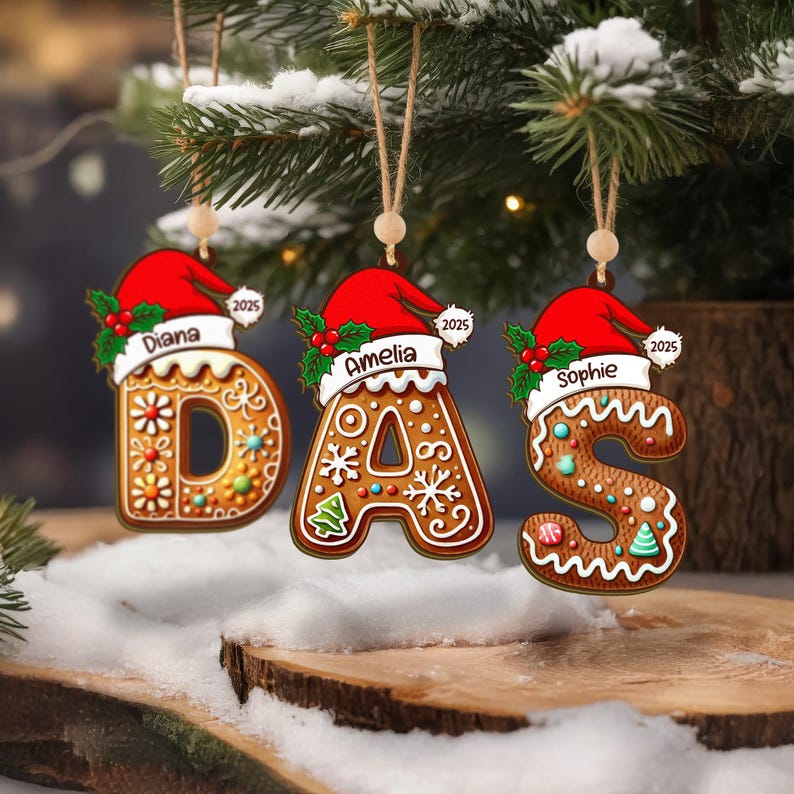 Custom Christmas Name Letter Ornament, Personalized Gingerbread Letter Ornament for Kids, Personalized Family Xmas Decoration Gift