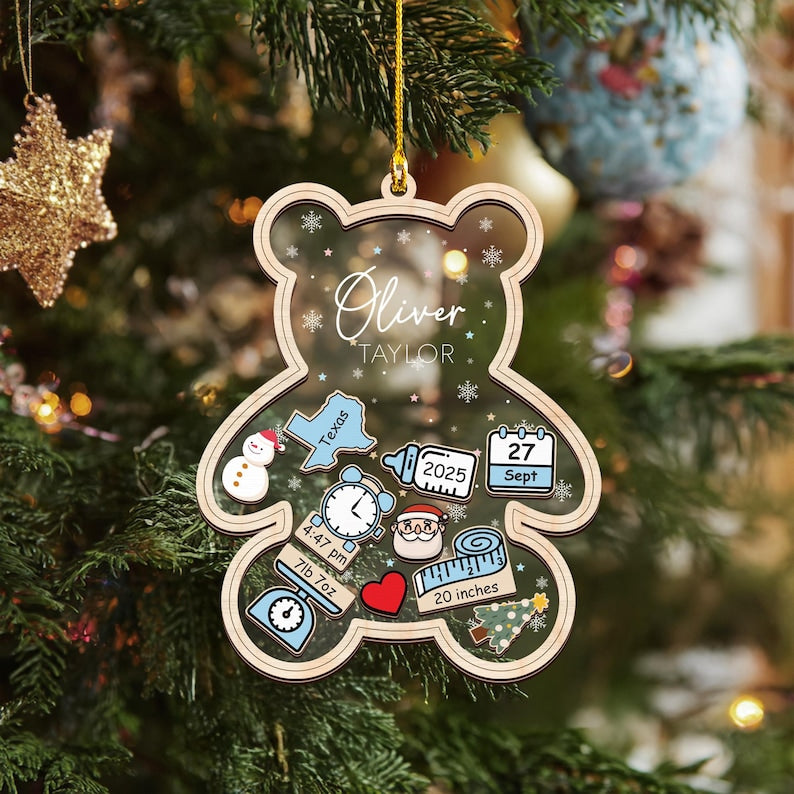 Personalized Baby's First Christmas Ornaments 2025: Birth Stats 4D Babies Shaker Ornament, Newborn Christmas Keepsake