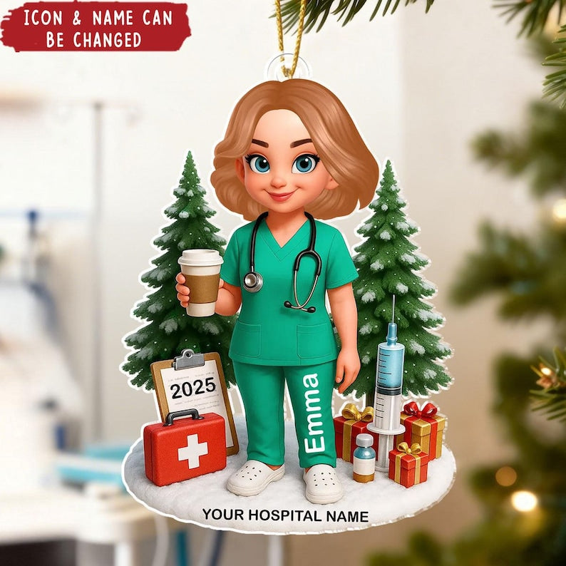 Personalized Nurse Acrylic 2D Flat Ornament, Custom Ornament For Nurses And Healthcare Workers, Medical Keepsake Gift, Hospital Xmas Decor