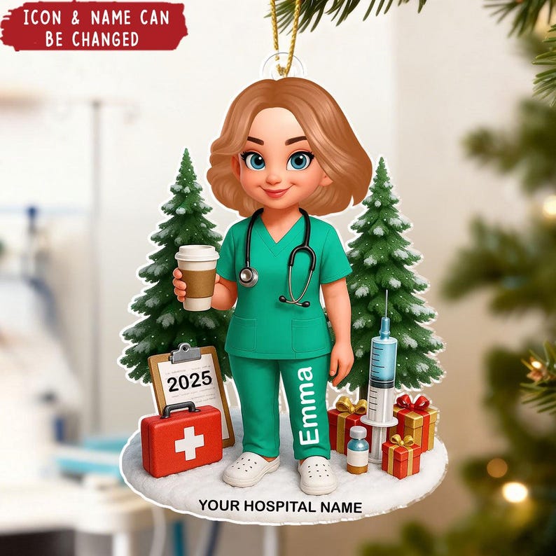 Proud Nurse Personalized Acrylic Christmas Ornament, Custom Ornament For Nurses And Healthcare Workers, Holiday Keepsake Gifts for Hospital
