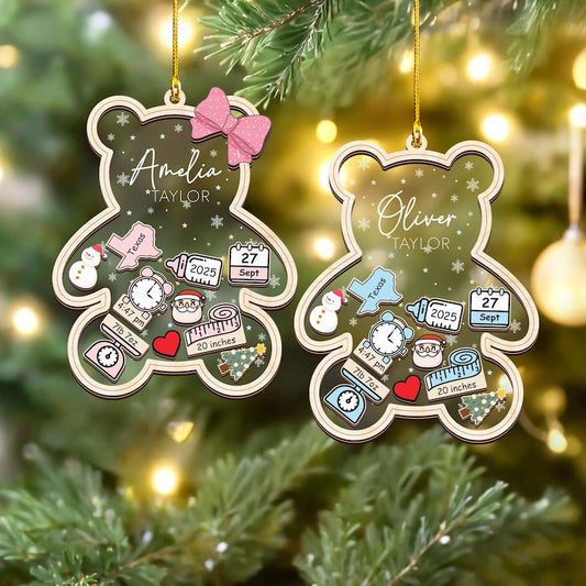 Personalized Baby's First Christmas Ornaments 2025: Birth Stats 4D Babies Shaker Ornament, Newborn Christmas Keepsake